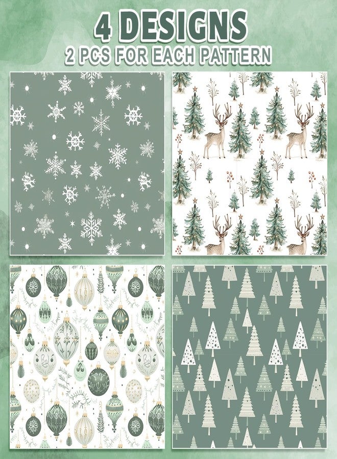 وولاين ورق تغليف هدايا عيد الميلاد من والين، 8 أوراق - ليس لفة - أخضر فاتح، مزين برسومات شجرة عيد الميلاد، كرة، ندفة ثلج، غزال، مطوي بشكل مسطح، مثالي للأعمال اليدوية، مناسب لأعياد الميلاد الشتوية، مقاس 19.7 × 27.6 بوصة - Image 3